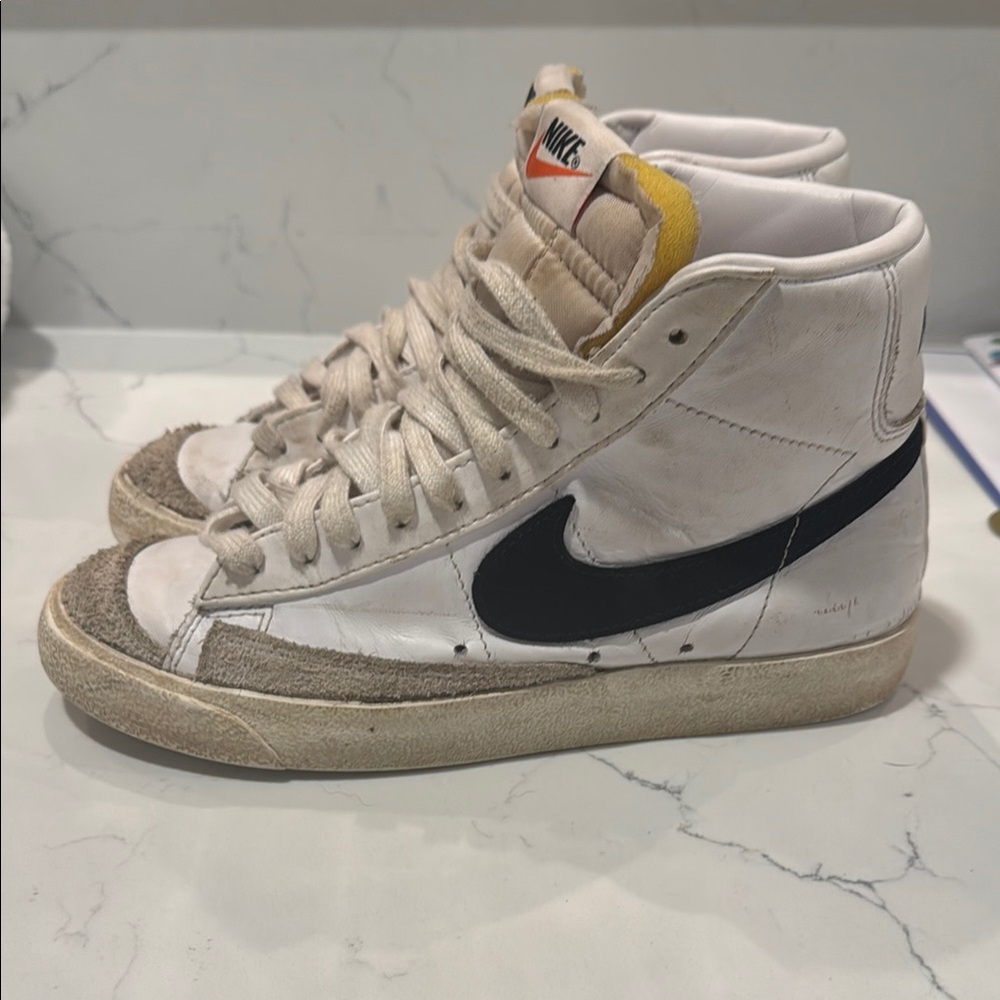 Nike White and Black High-Tops with Tan Accents